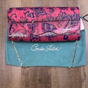 Carlos Falchi Vibrant Pink and Purple Paisley Clutch